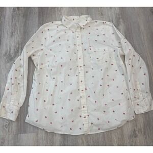 J.Crew Women's Size 2X White Red Apple Print Button Down Shirt Long Sleeve